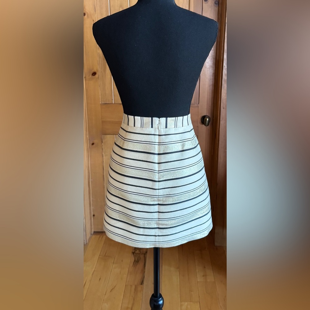 J. Crew Silk Blend Metallic Gold & Cream Striped Mini Skirt (8) - Picture 5 of 16